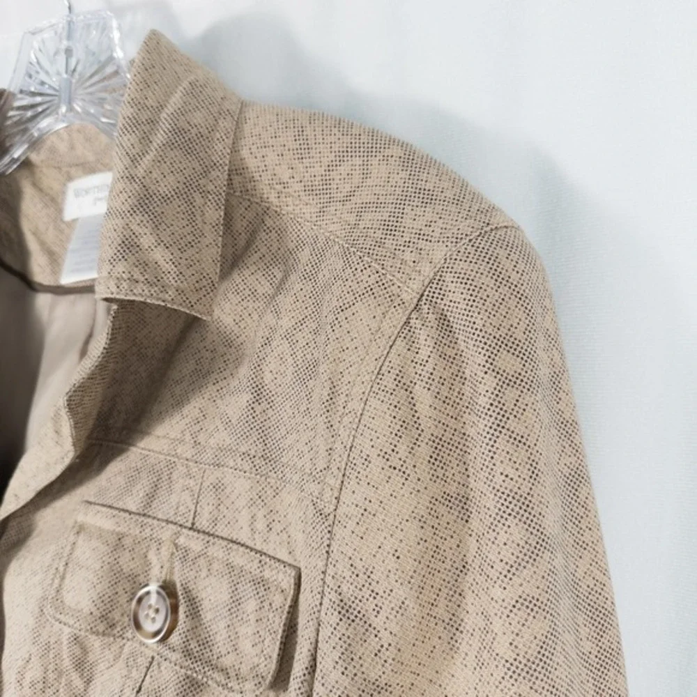 Worthington Linen Blend Blazer Jacket Women Size 14P Tan Snakeskin Lined Neutral
